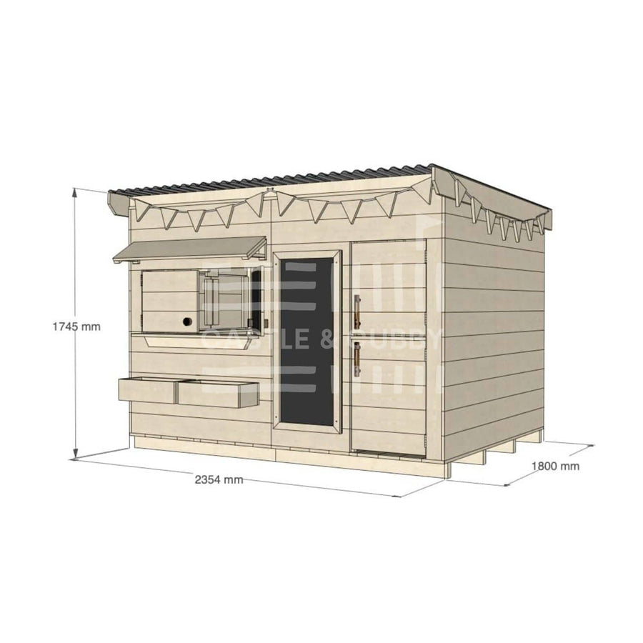 Flat roof raw pine timber cubby house domestic large rectangle size with accessories