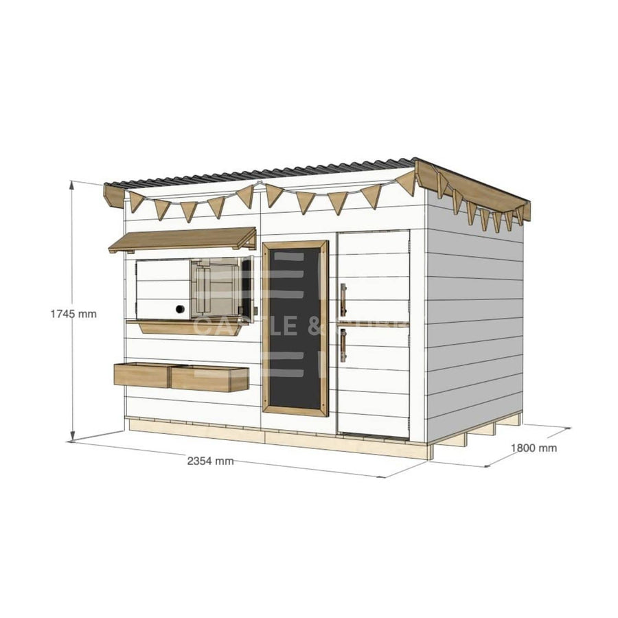 Flat roof painted pine timber cubby house domestic large rectangle size with accessories