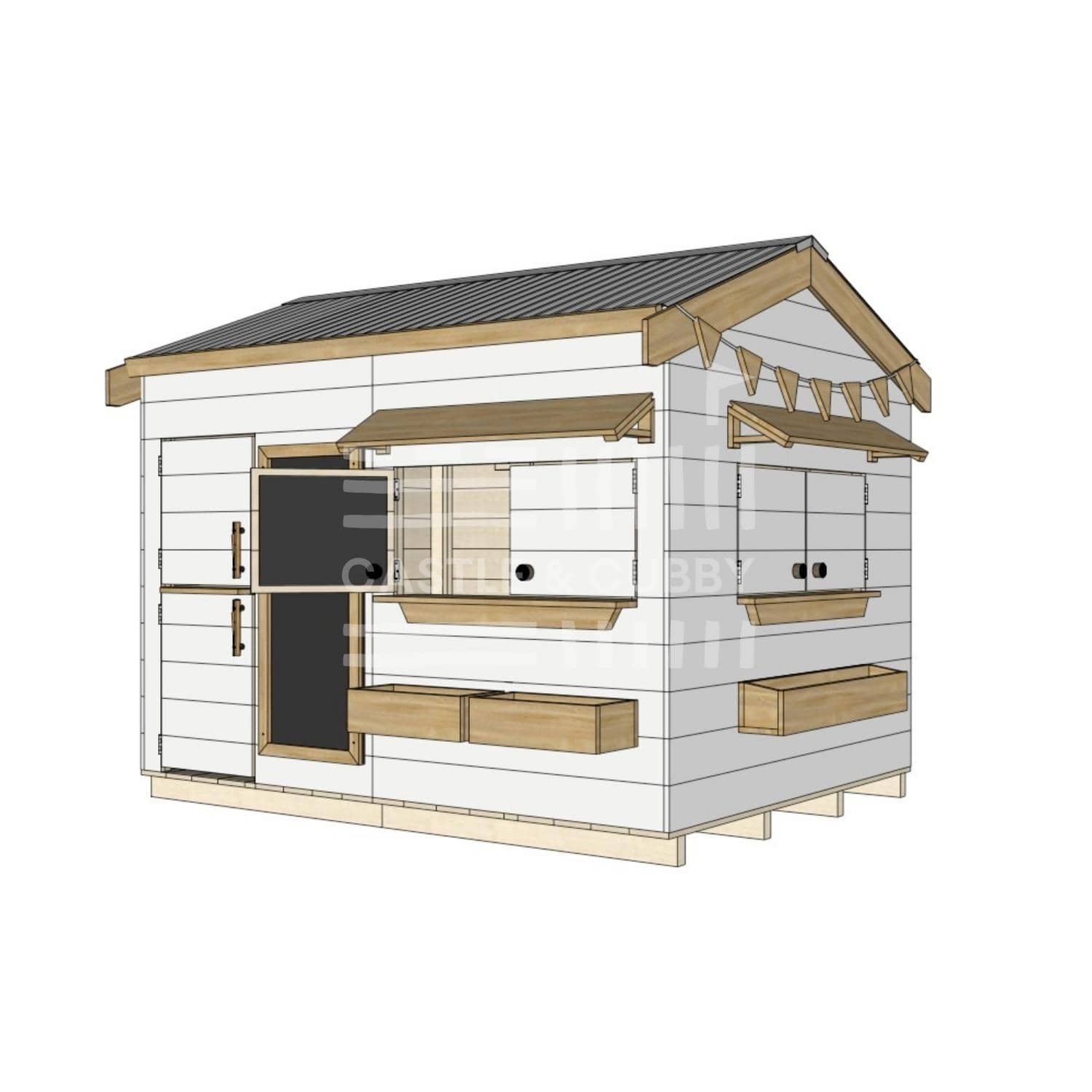 Pitched roof painted pine timber cubby house residential and family homes large rectangle accessories