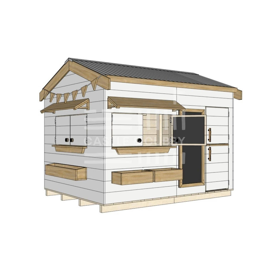 Pitched roof painted wooden cubby house residential and family homes large rectangle accessories
