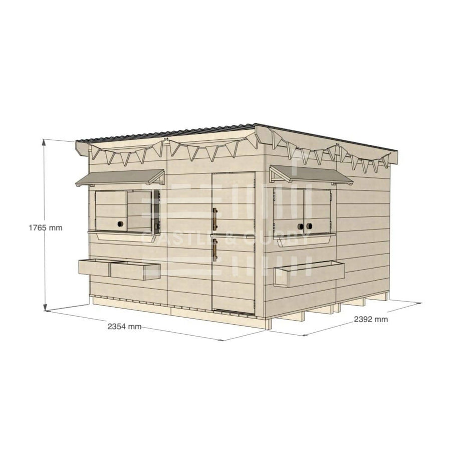 Flat roof raw pine timber cubby house domestic large square size with accessories