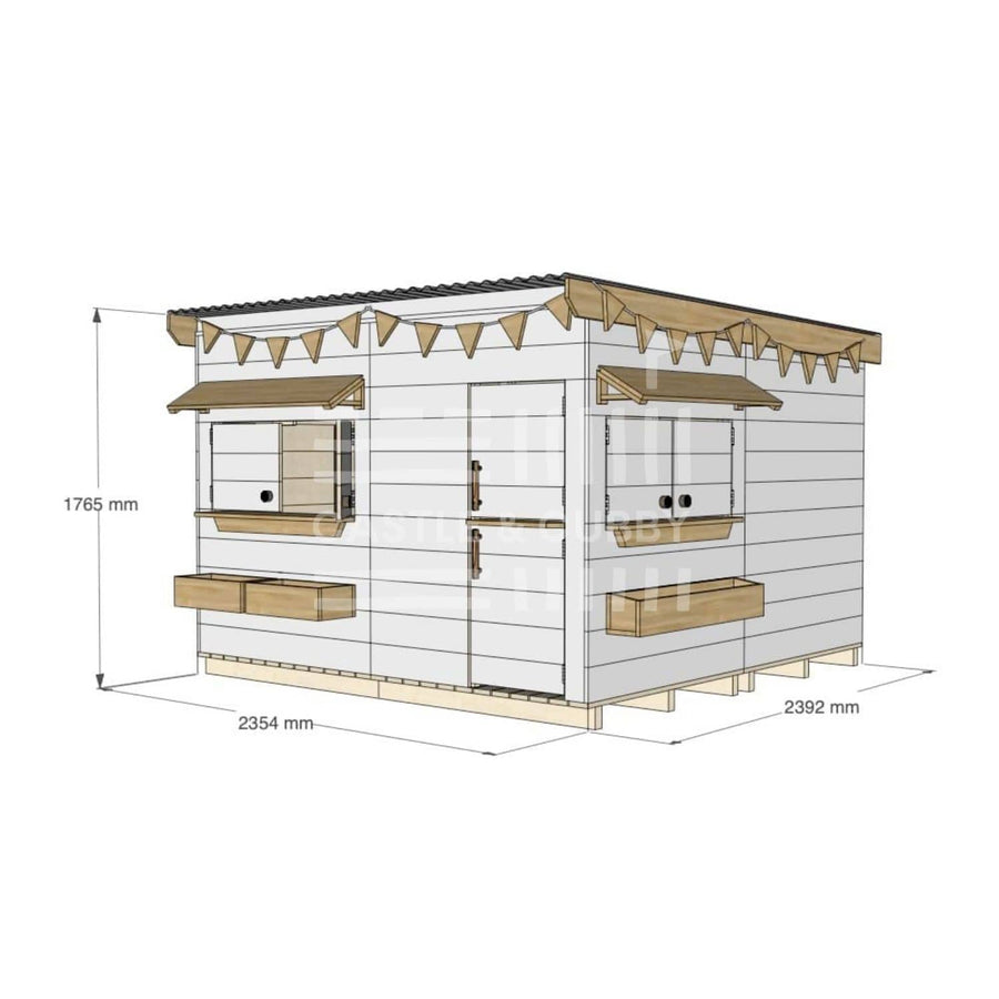 Flat roof painted pine timber cubby house domestic large square size with accessories