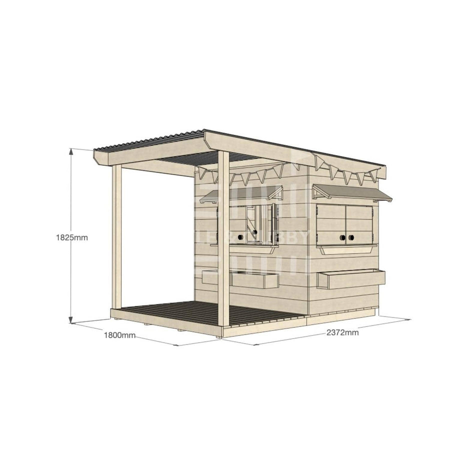 Raw pine cubby house with front verandah for residential backyards little rectangle size with dimensions