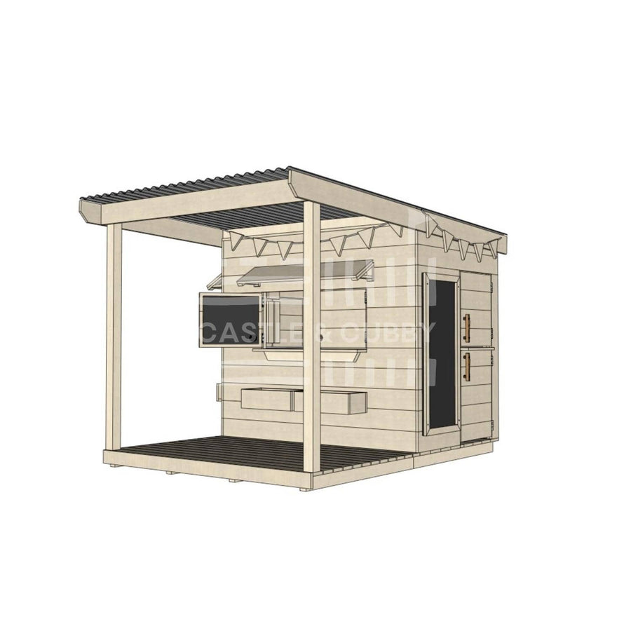 Pine timber cubby house with front verandah and deck for family gardens little rectangle size with accessories