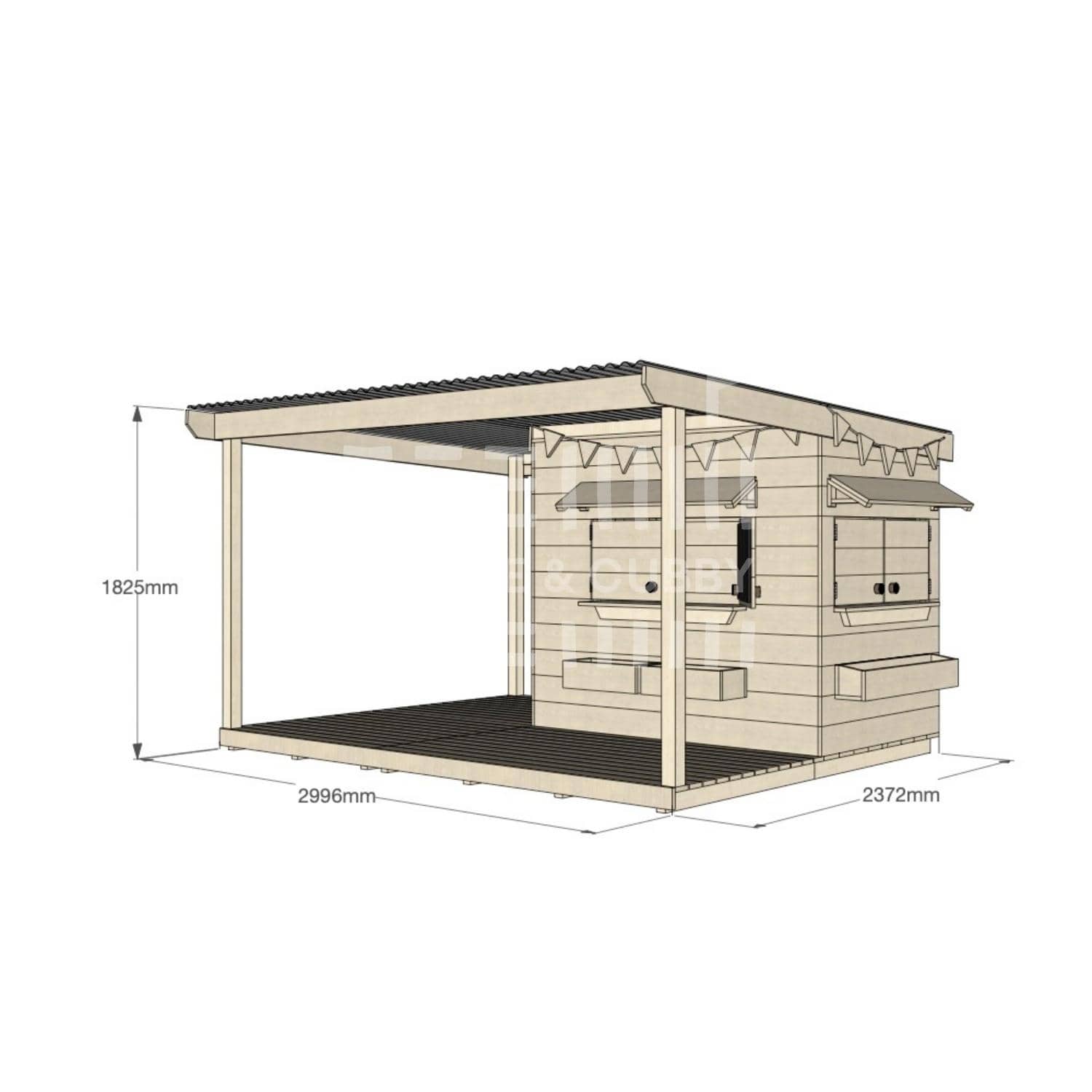 Raw pine cubby house with wraparound verandah for residential backyards little rectangle size with dimensions