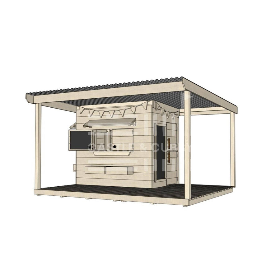 Pine timber cubby house with wraparound verandah and deck for family gardens little rectangle size with accessories