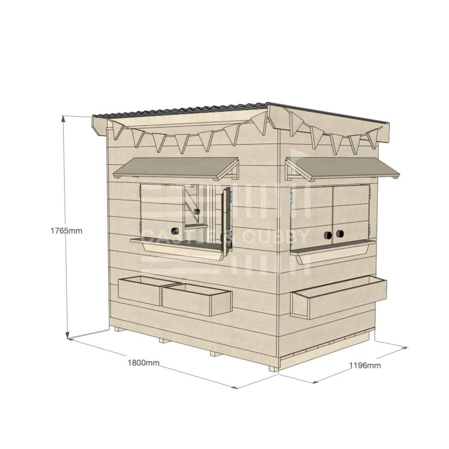 Flat roof raw wooden cubby house residential little rectangle with dimensions