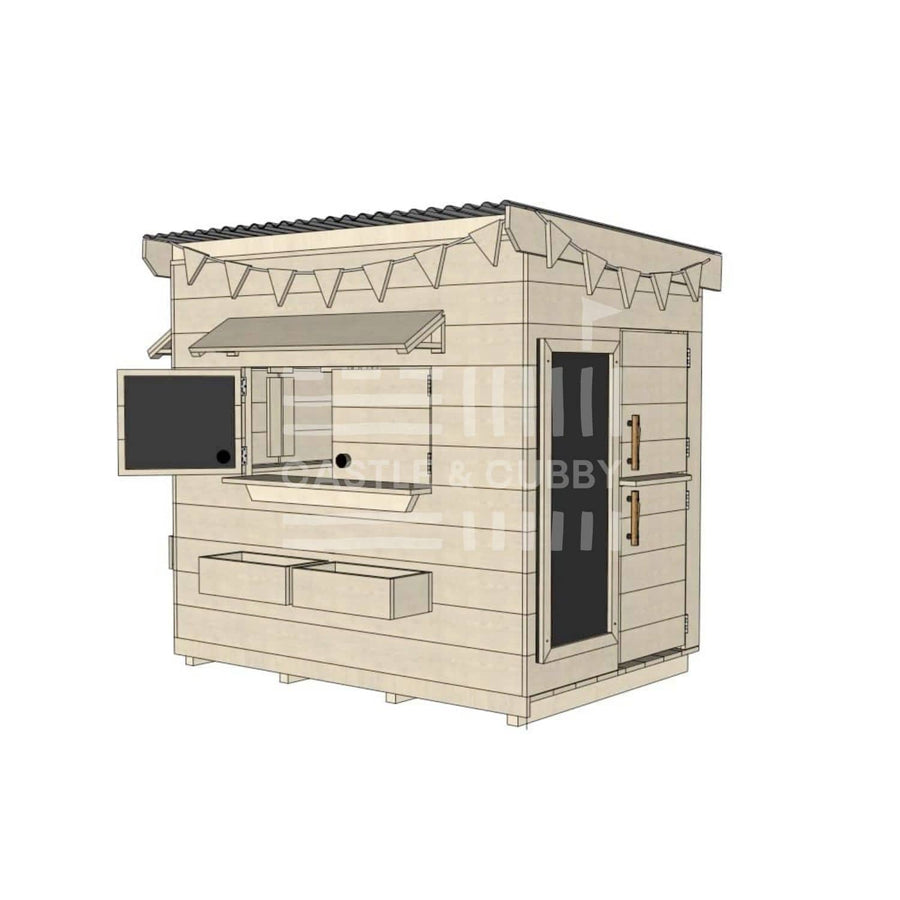Flat roof raw pine timber cubby house domestic little rectangle size with accessories