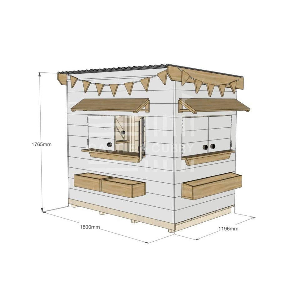 Flat roof painted wooden cubby house residential little rectangle with dimensions