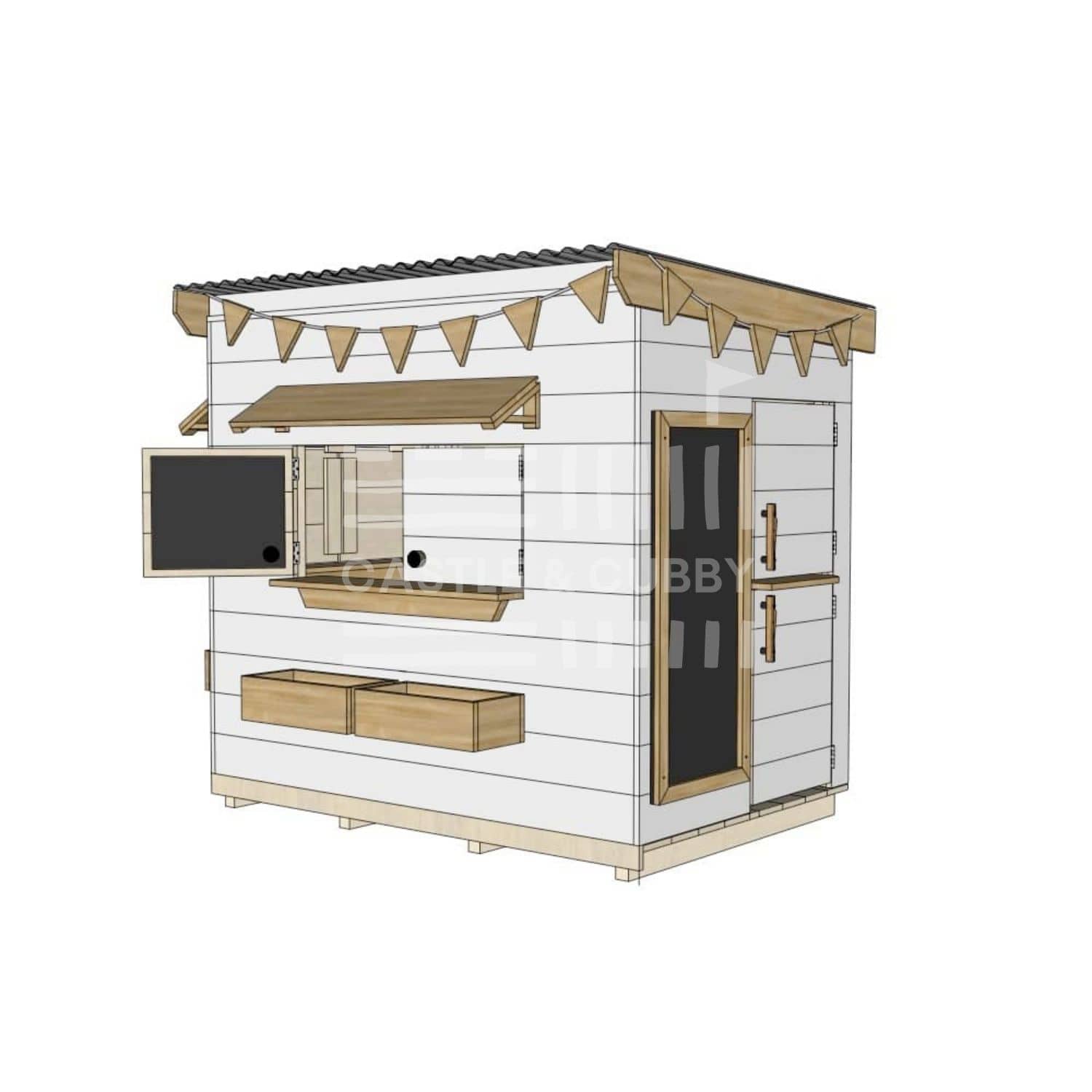 Flat roof painted pine timber cubby house domestic little rectangle size with accessories