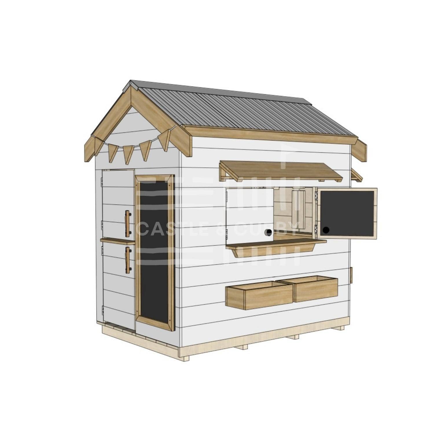 Pitched roof painted wooden cubby house residential and family homes little rectangle accessories