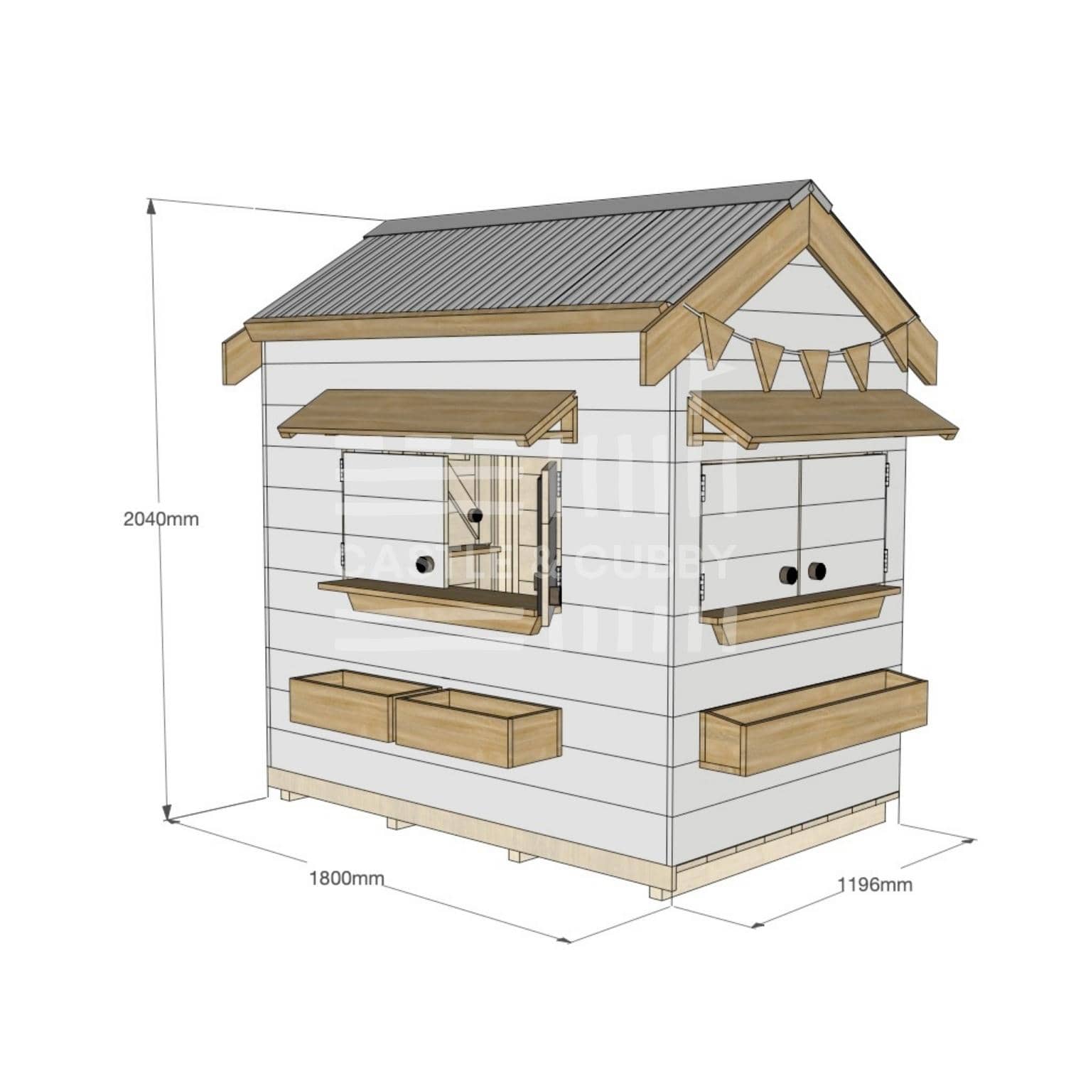 Pitched roof painted wooden cubby house residential and family homes little rectangle dimensions