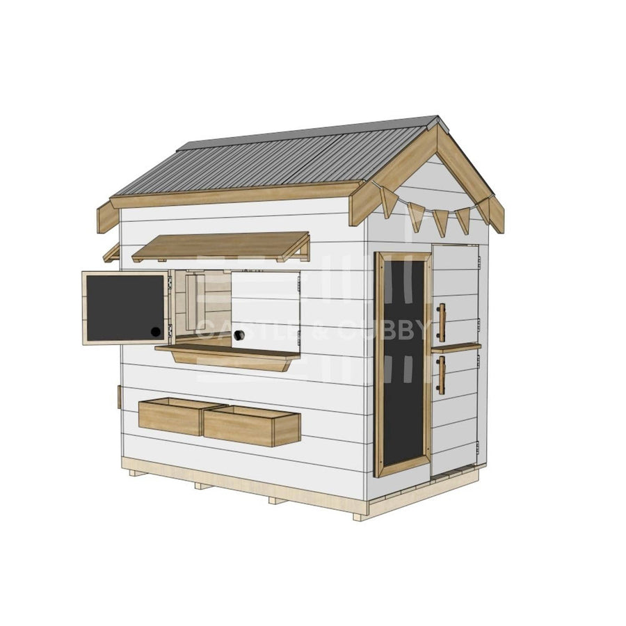 Pitched roof painted wooden cubby house residential and family homes little rectangle accessories