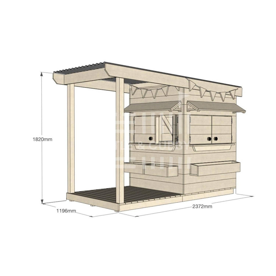 Raw pine cubby house with front verandah for residential backyards little square size with dimensions