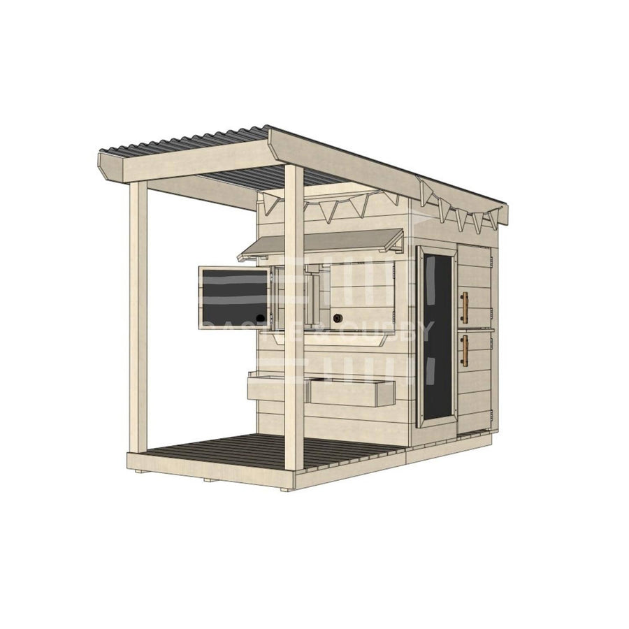 Pine timber cubby house with front verandah and deck for family gardens little square size with accessories