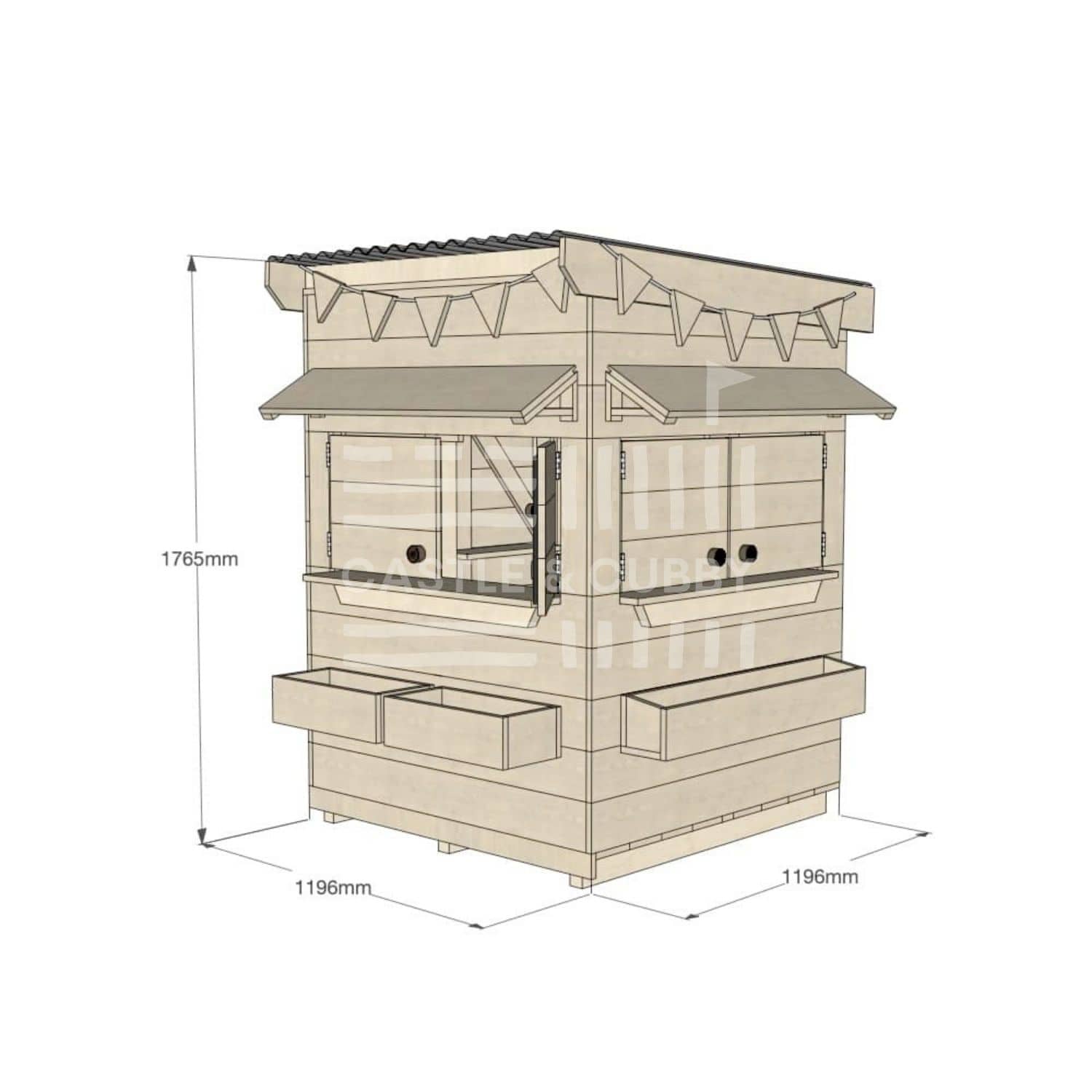 Flat roof raw wooden cubby house residential little square with dimensions