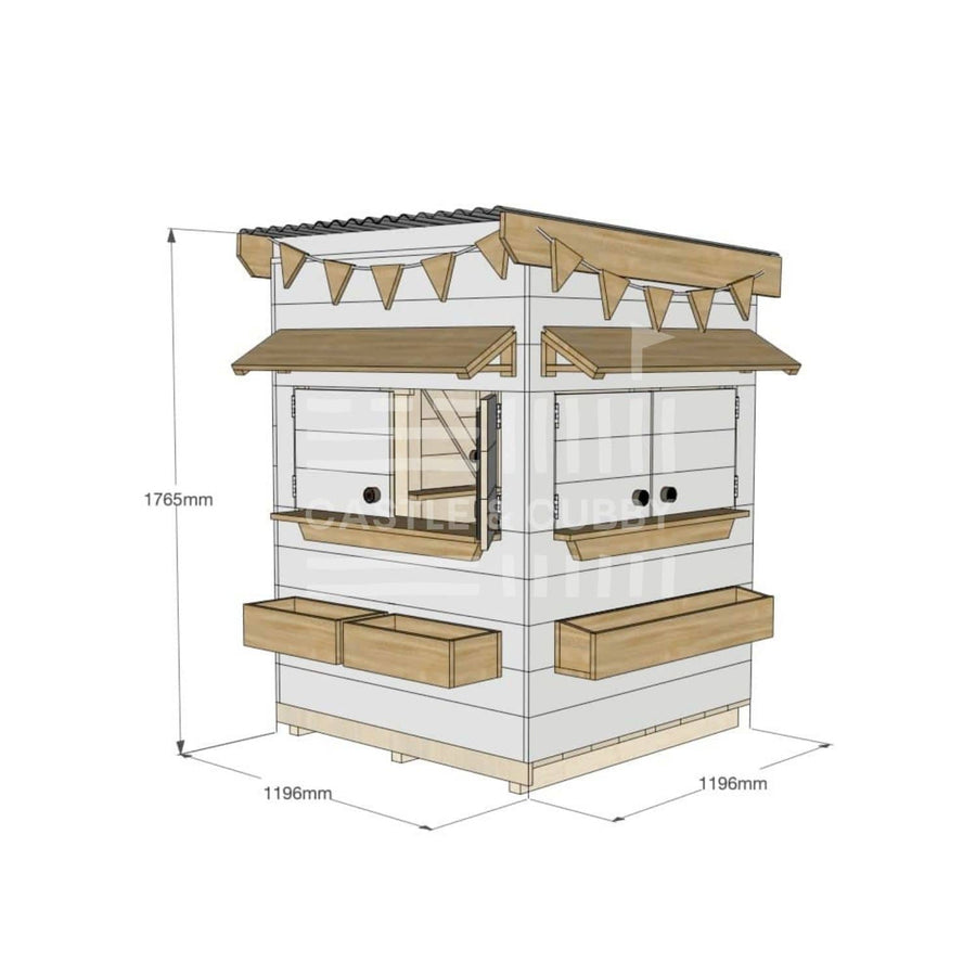 Flat roof painted wooden cubby house residential little square with dimensions
