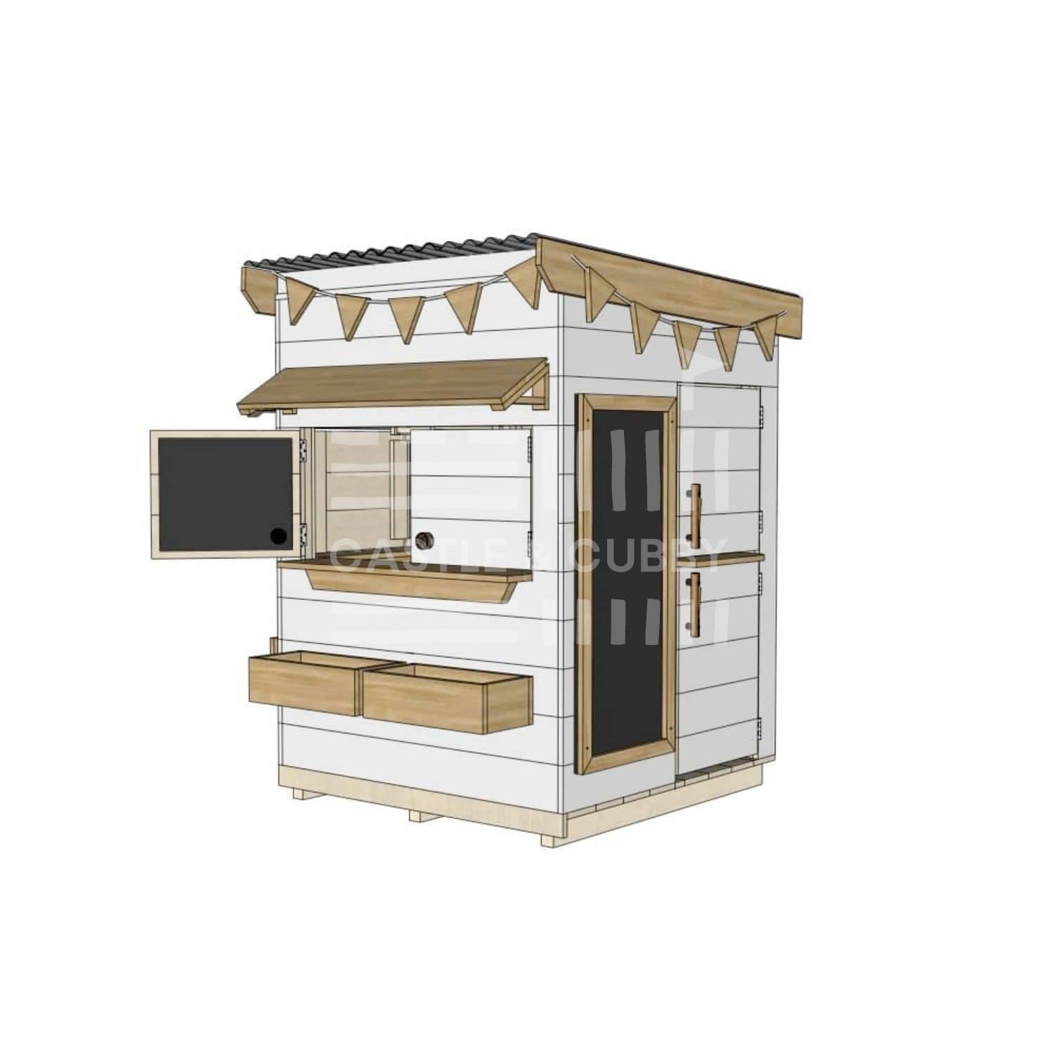 Flat roof painted pine timber cubby house domestic little square size with accessories
