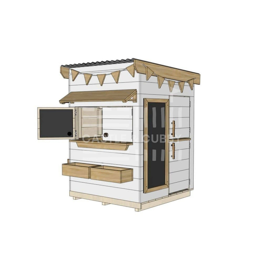 Flat roof painted pine timber cubby house domestic little square size with accessories