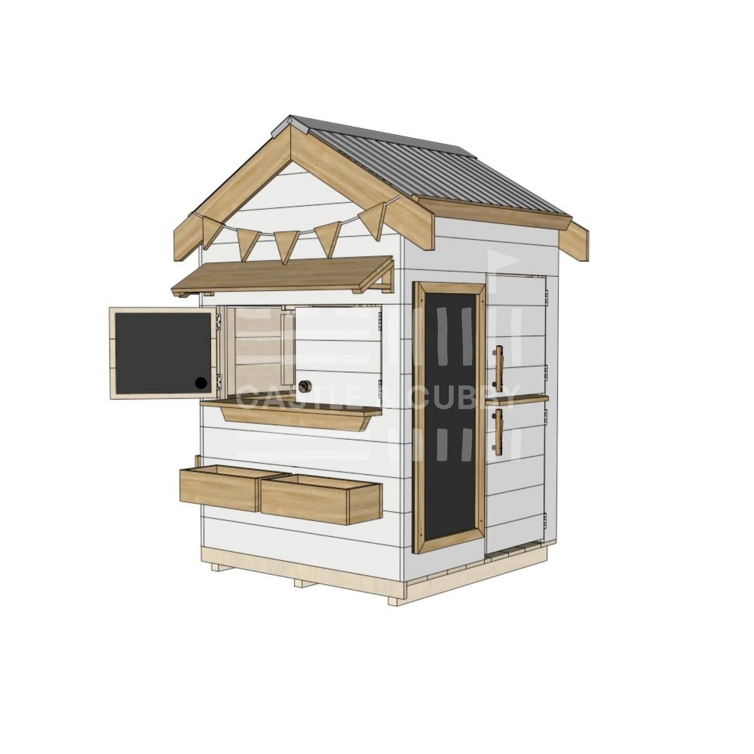 Pitched roof painted wooden cubby house residential and family homes little square accessories