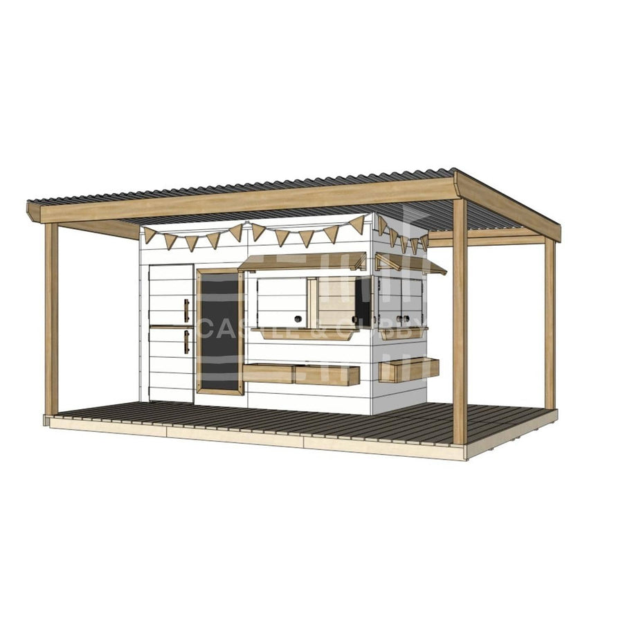 Painted wooden cubby house with wraparound porch for residential and family homes midi rectangle size with accessories