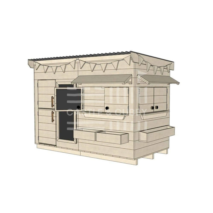 Flat roof raw wooden cubby house family backyard midi rectangle size with accessories