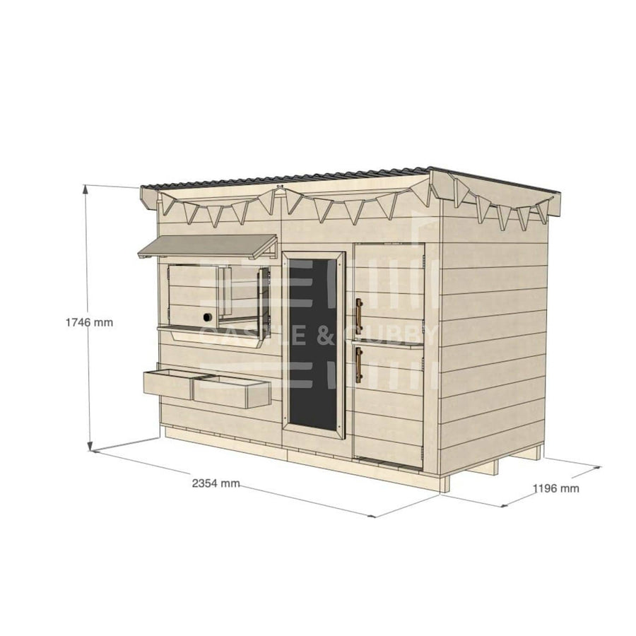 Flat roof raw pine timber cubby house domestic midi rectangle size with accessories