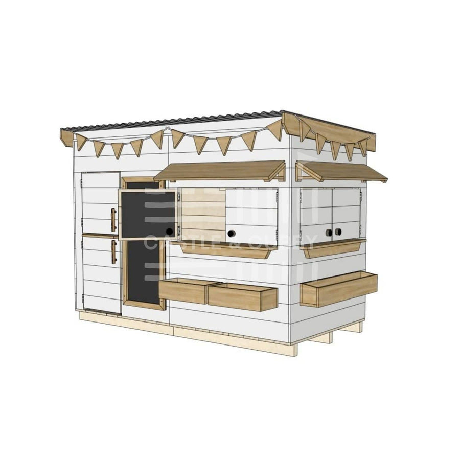 Flat roof painted wooden cubby house family backyard midi rectangle size with accessories