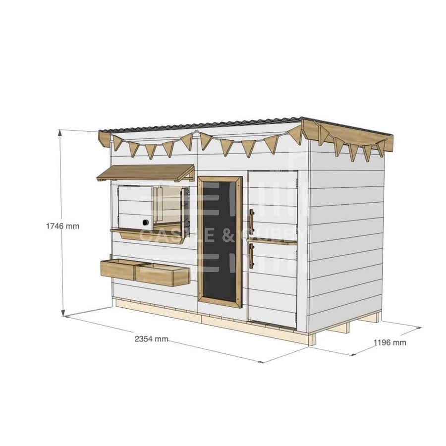 Flat roof painted pine timber cubby house domestic midi rectangle size with accessories
