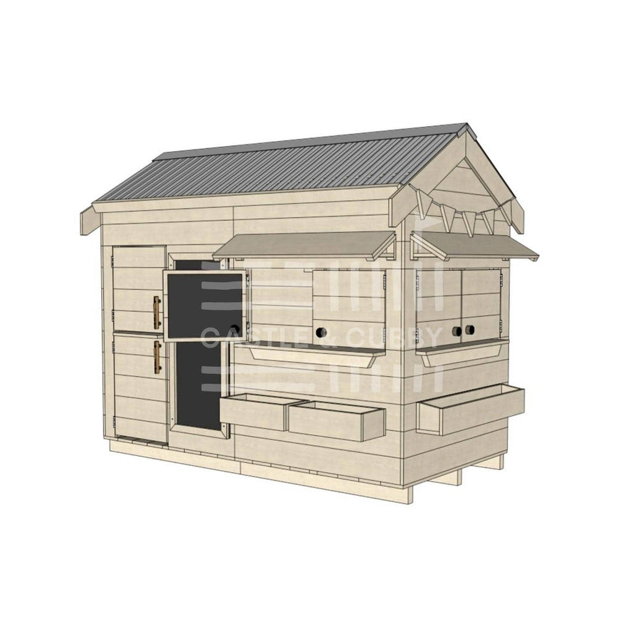 Pitched roof raw pine timber cubby house residential and family homes midi rectangle accessories