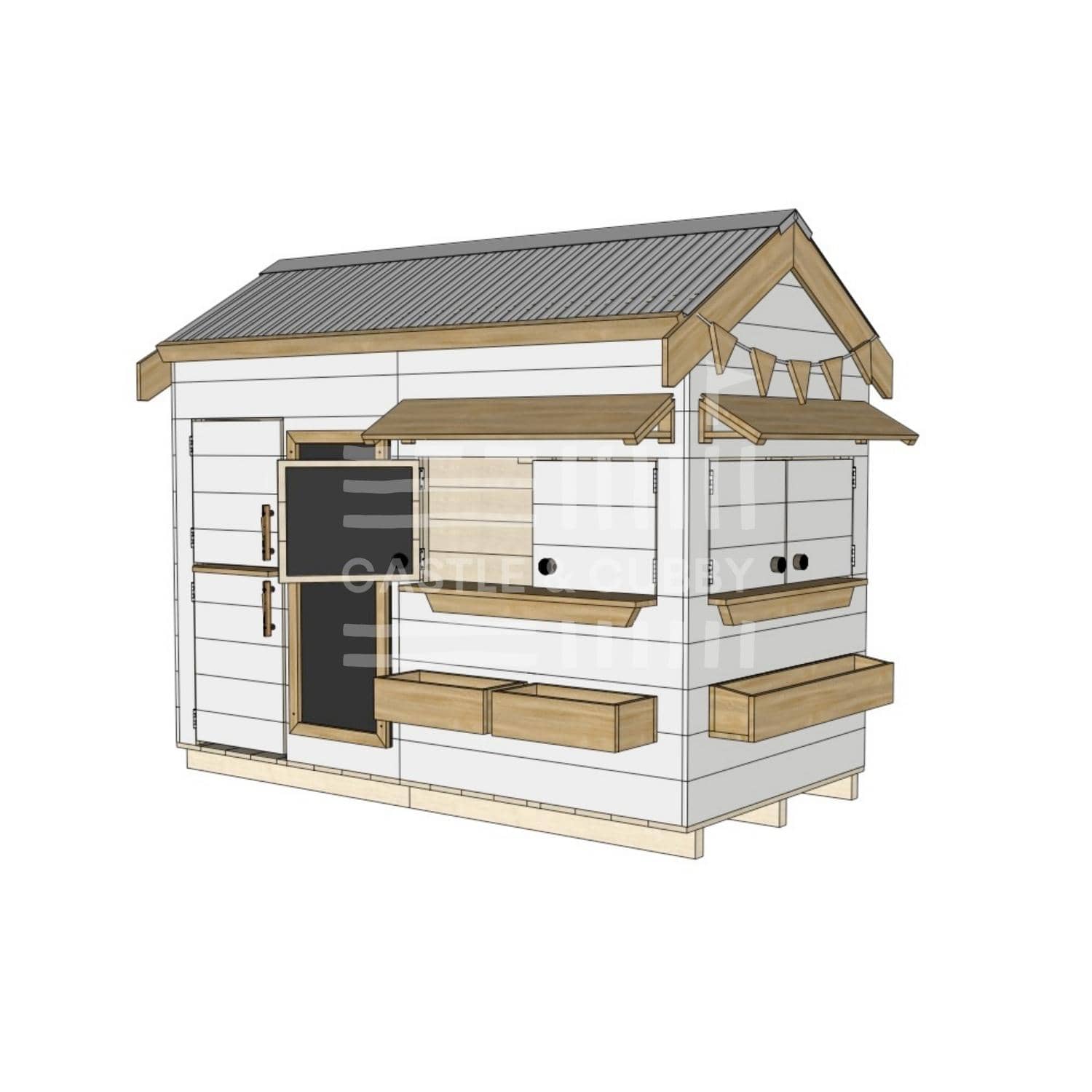 Pitched roof painted pine timber cubby house residential and family homes midi rectangle accessories