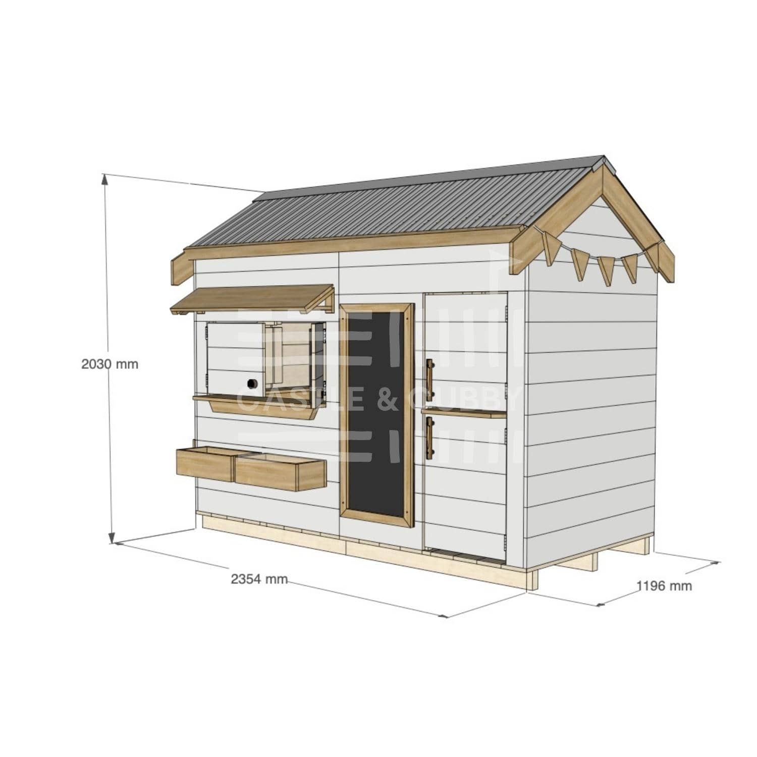 Pitched roof painted wooden cubby house residential and family homes rectangle dimensions