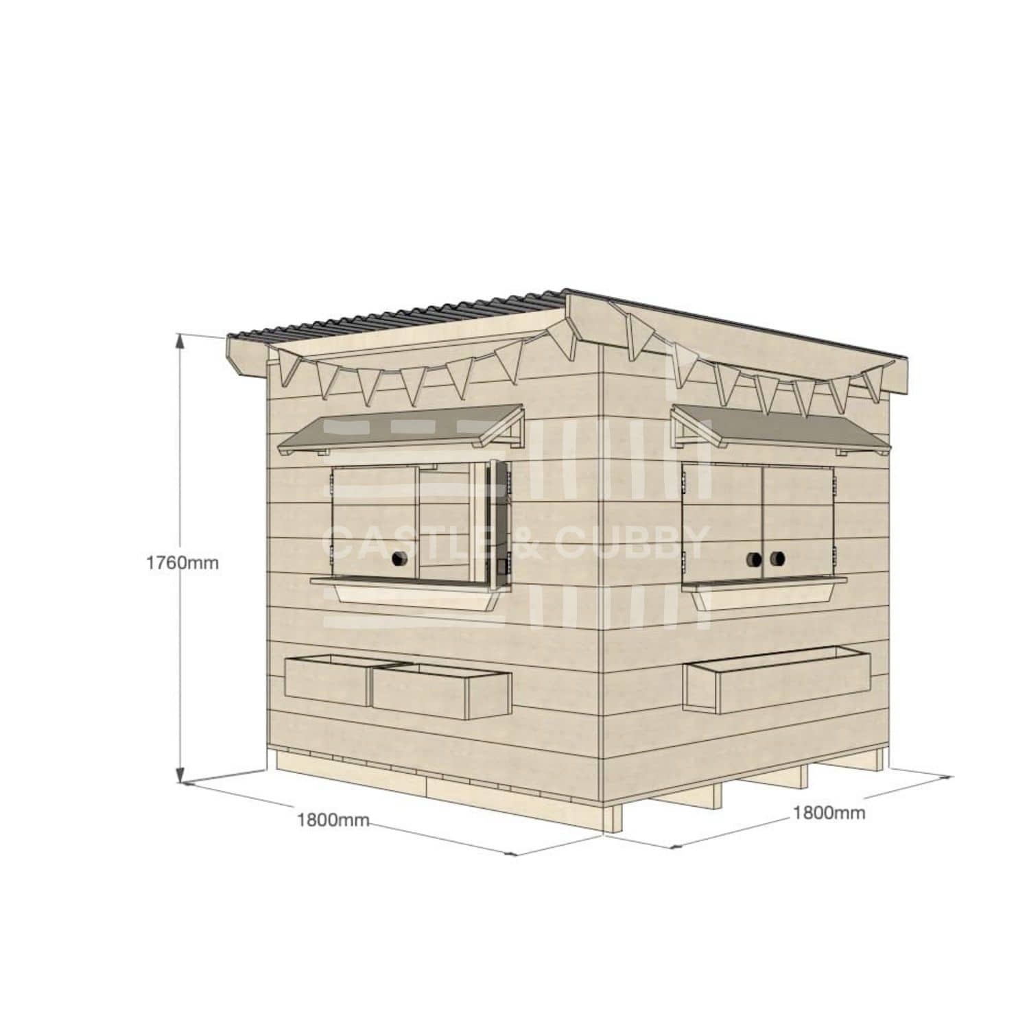 Flat roof raw wooden cubby house residential midi square with dimensions