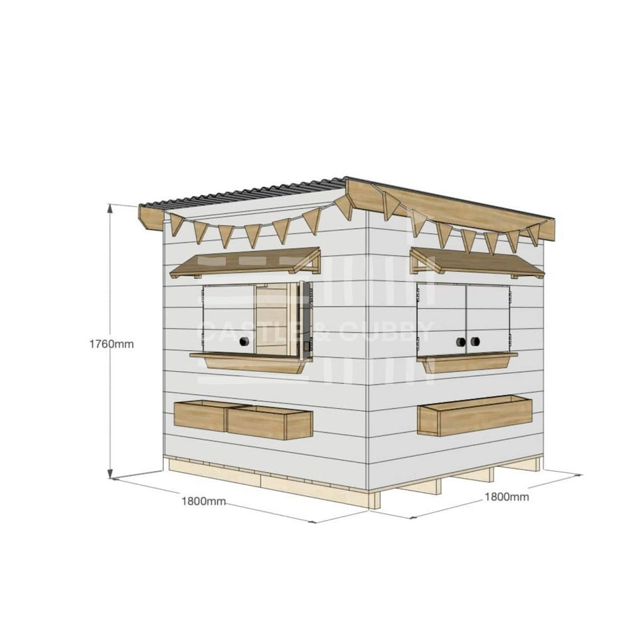 Flat roof painted wooden cubby house residential midi square with dimensions