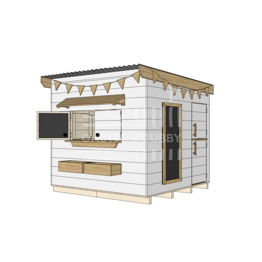Flat roof painted pine timber cubby house domestic midi square size with accessories