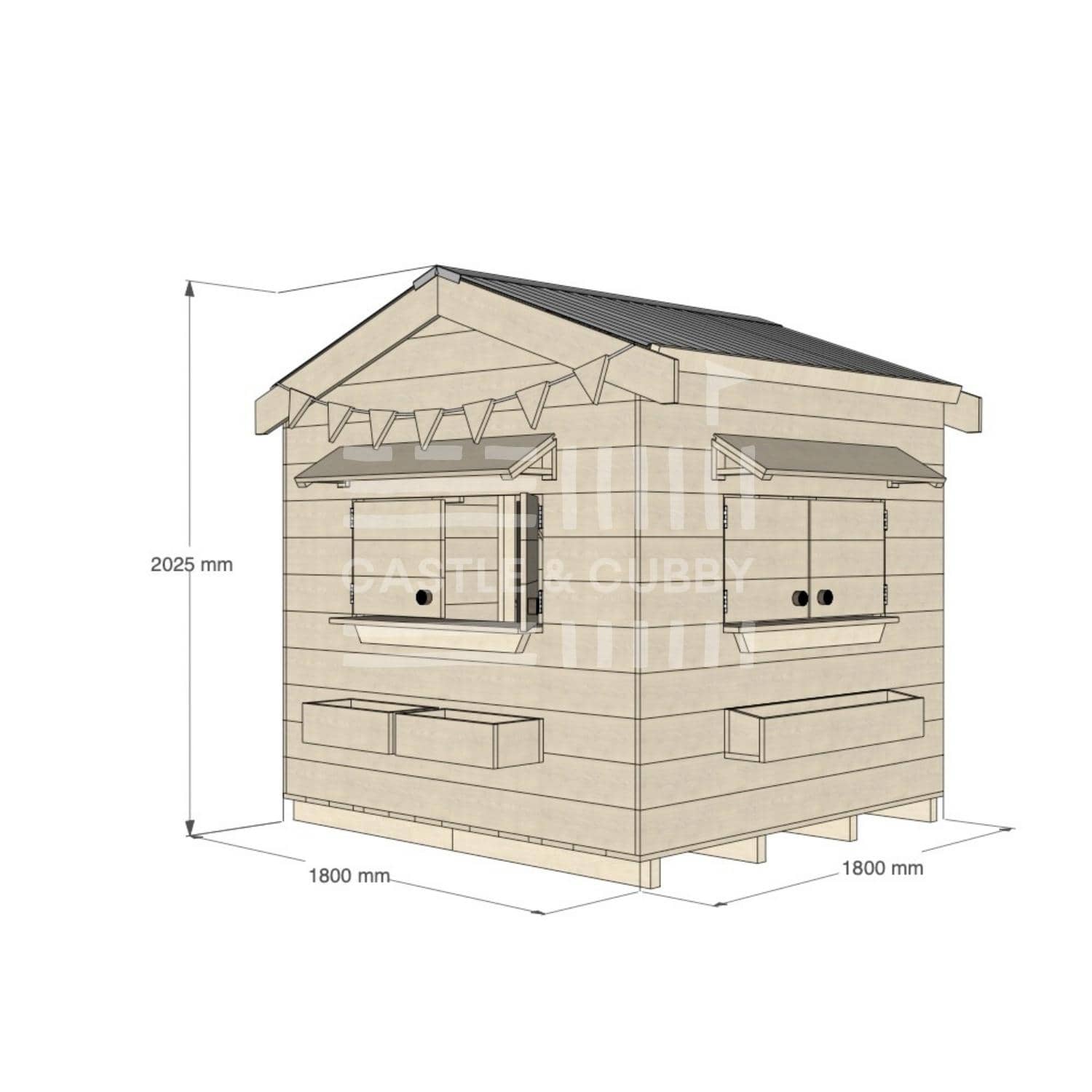 Pitched roof raw wooden cubby house residential and family homes midi square dimensions