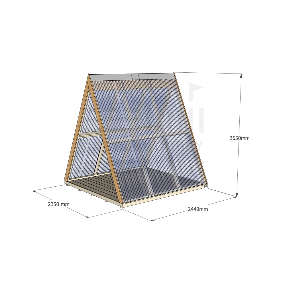 Std Timber Open A Frame Clear Roof No Back With Floor w Dimensions