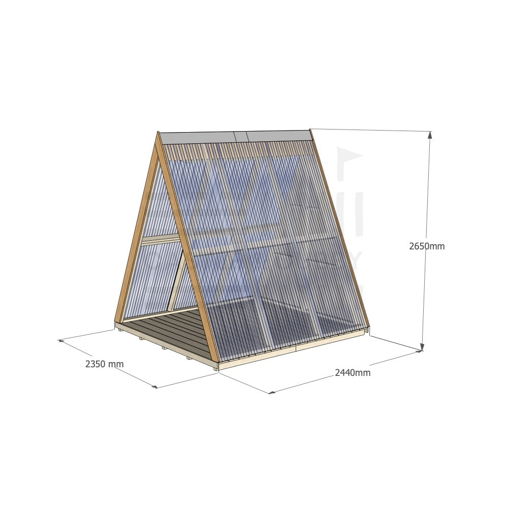 Std Timber Open A Frame Clear Roof With Back With Floor with dimensions