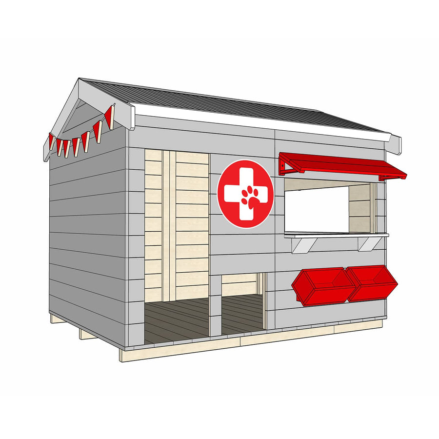 Painted timber vet village cubby house large rectangle size