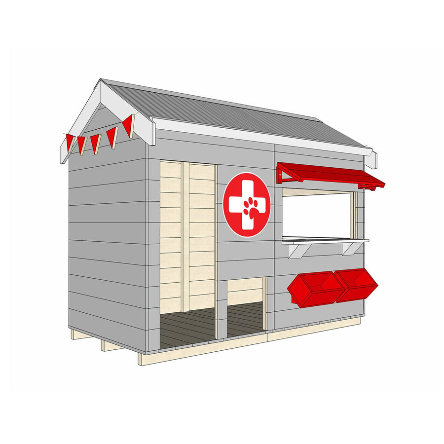 Painted timber vet village cubby house midi rectangle size