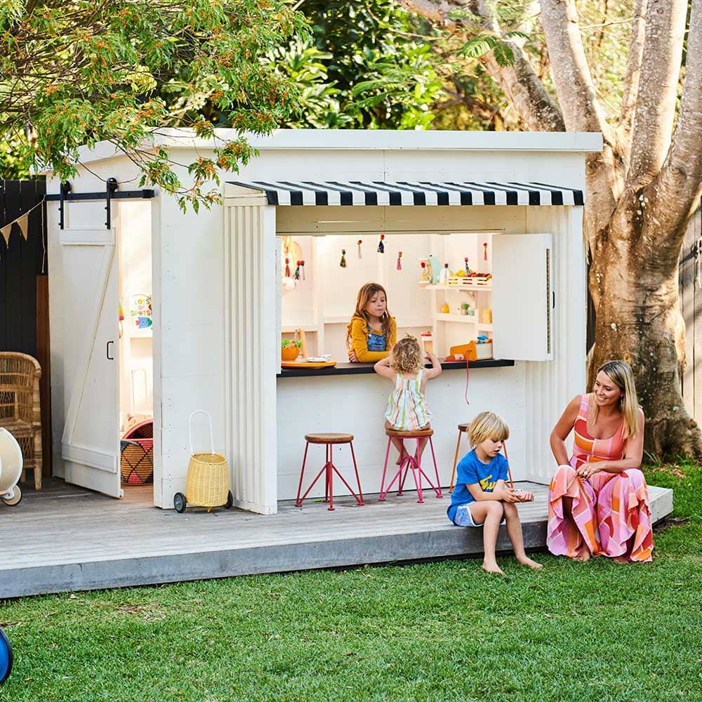 Mini Mister Zimi Wooden Cubby House. Designed for clothing label Mister Zimi. Made in Australia by Castle &amp; Cubby. . 