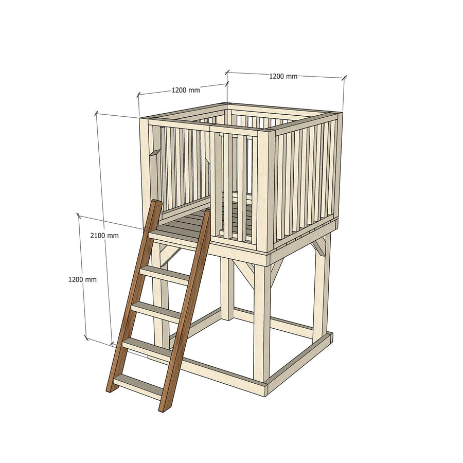 Pine Timber Standalone Platform with Ladder