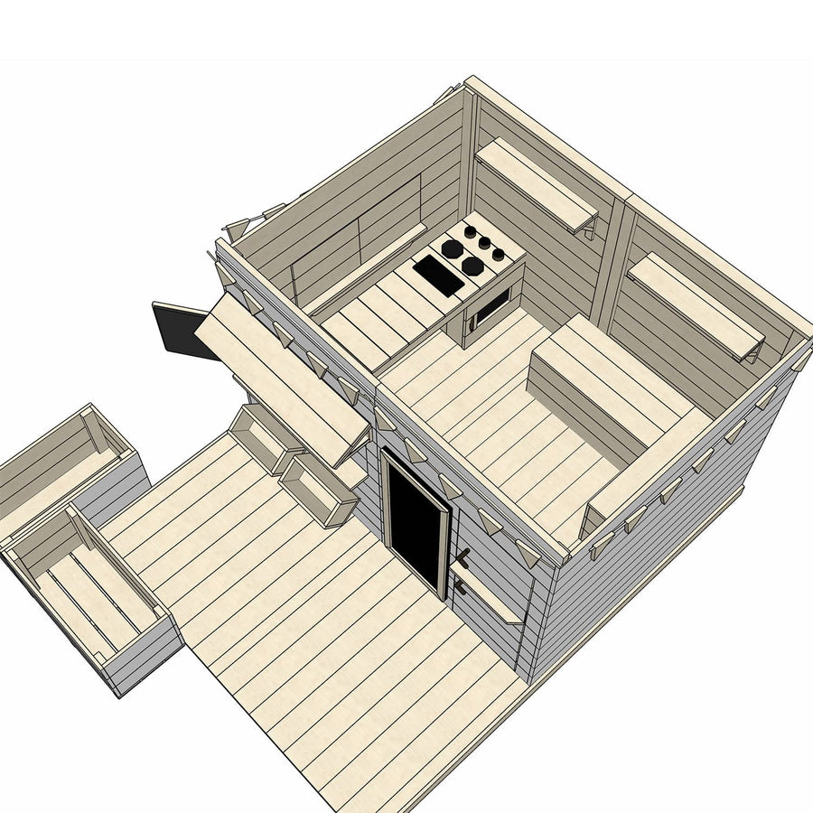 Castle Cubby Painted Timber Cubby House Accessories Decking Garden Box Internal Kitchen