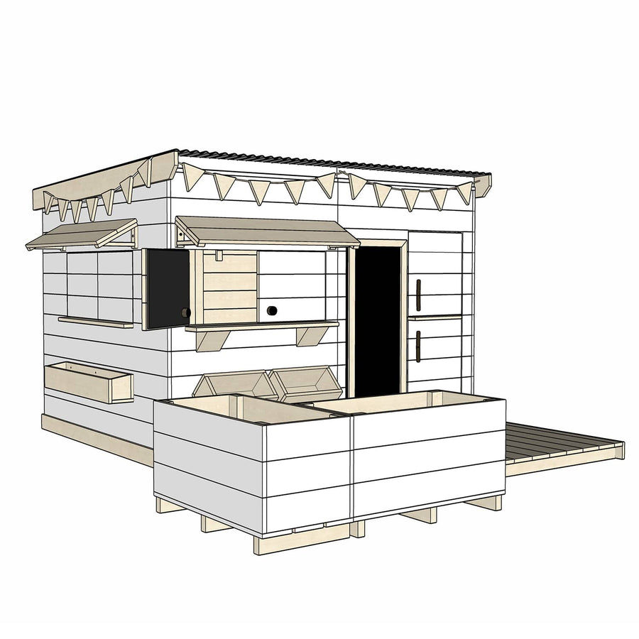 Castle Cubby Painted Timber Cubby House Accessories Decking Garden Box Internal Kitchen