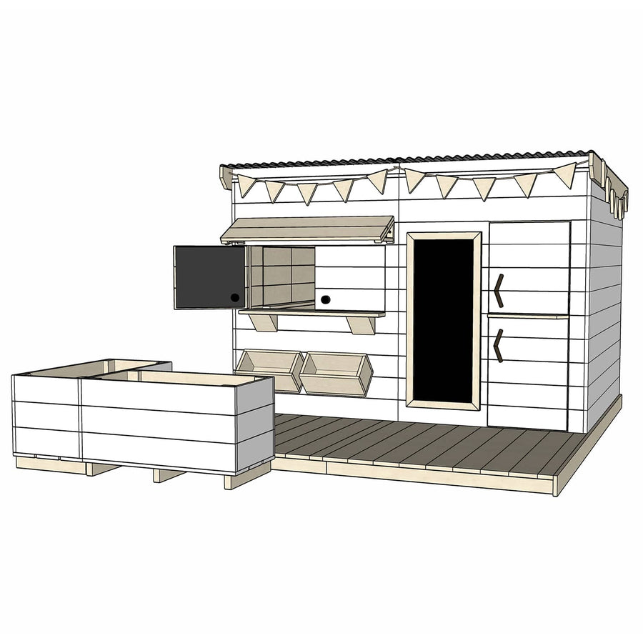 Castle Cubby Painted Timber Cubby House Accessories Decking Garden Box Internal Kitchen