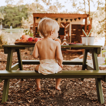 Castle & Cubby Kids wooden picnic tables in pue and hardwood suitable for painting for leaving in a raw timber, Perfect for kids aged 1-12