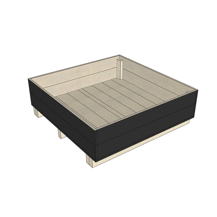 Painted pine timber sandpit with wheels