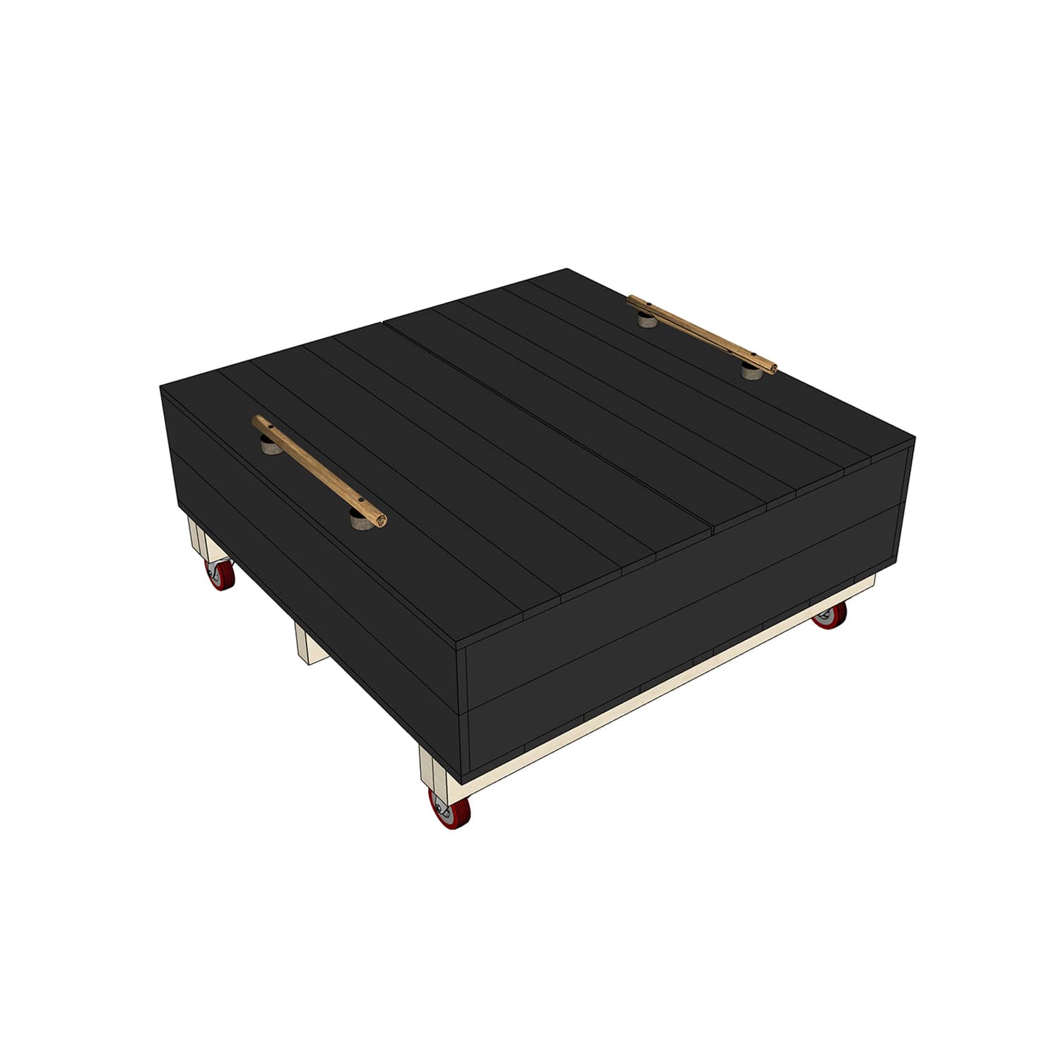 Painted pine wooden sandpit with wheels and lid
