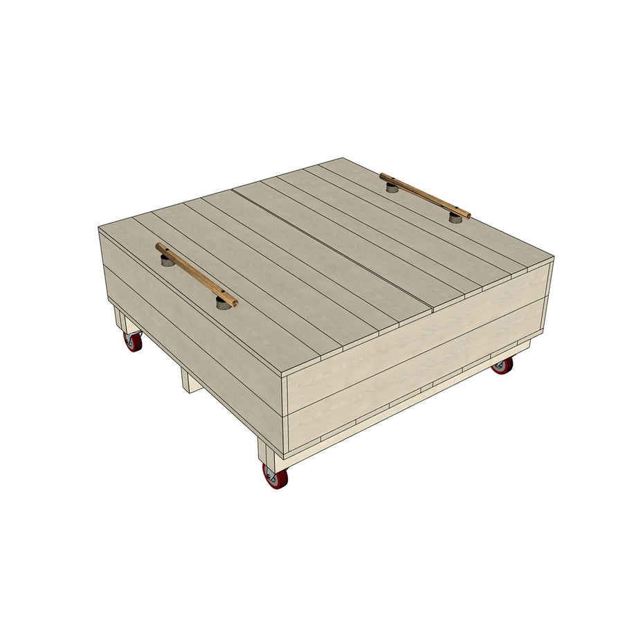 Pine wooden sandpit with cover and wheels