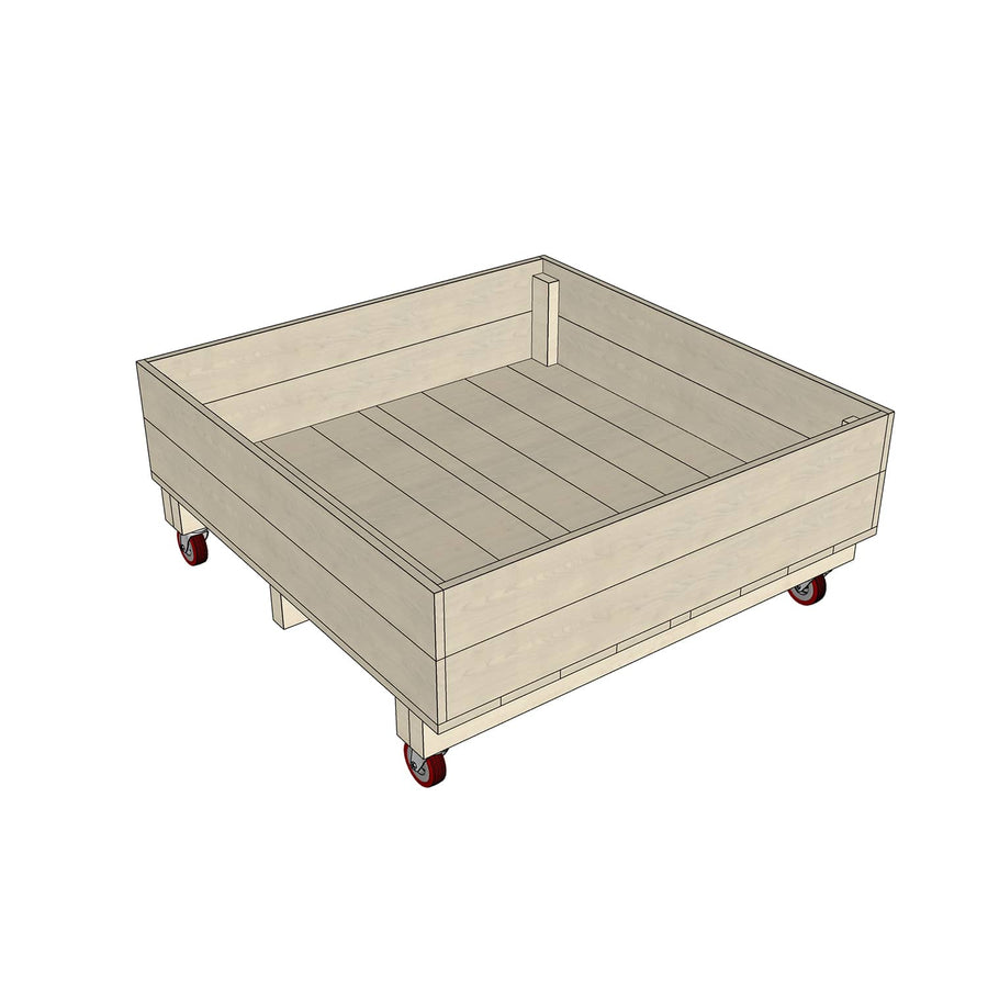 Wooden painted sandpit with wheels